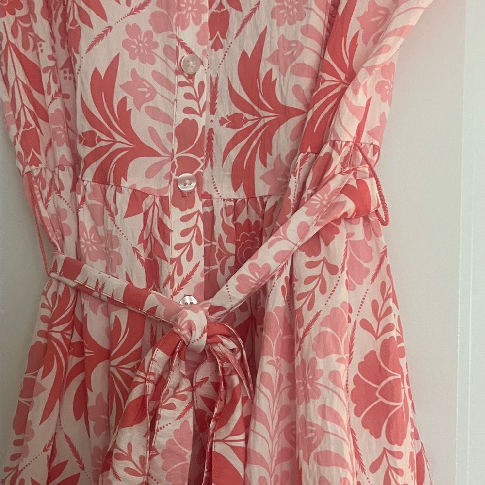 Ellen Tracy Coral and White Floral Tie-Waist Midi Dress - Picture 3 of 8
